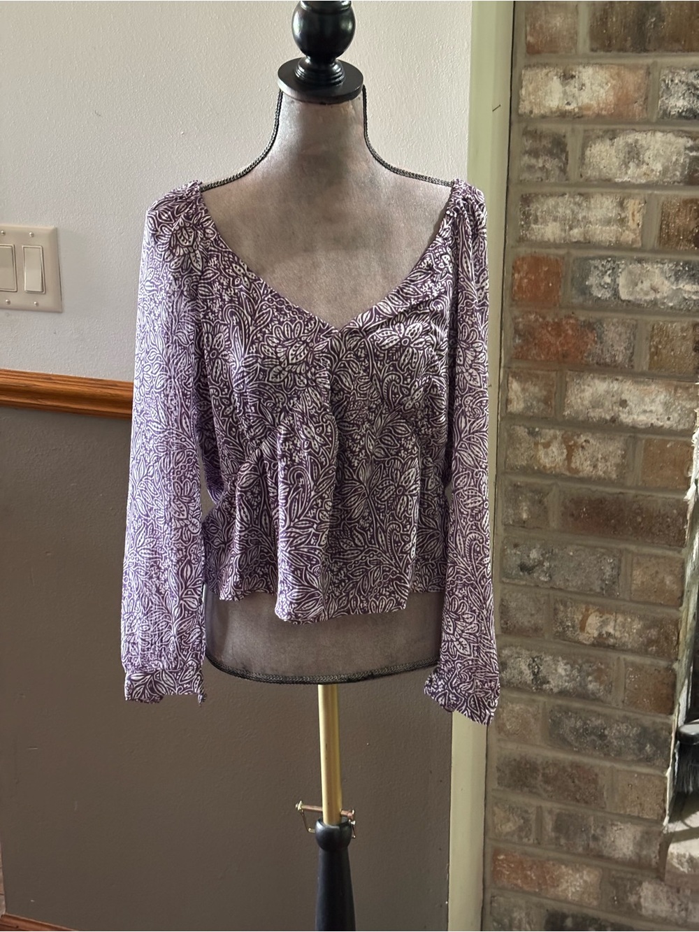 LOFT Lavender Floral V-Neck Long Sleeve Blouse